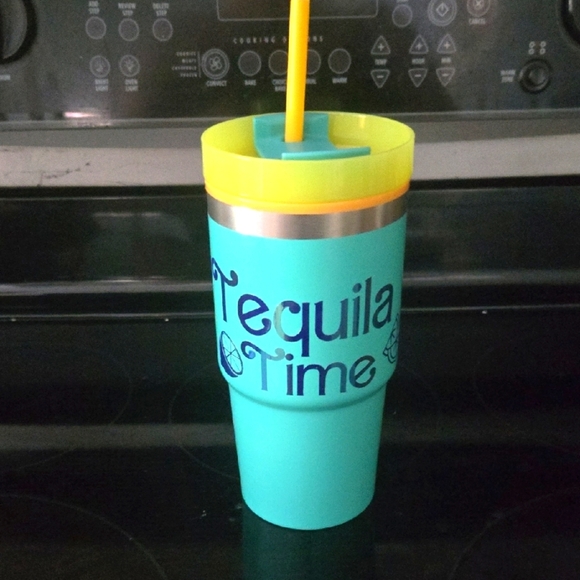 Teal and Yellow Tumbler with Straw - Picture 1 of 6